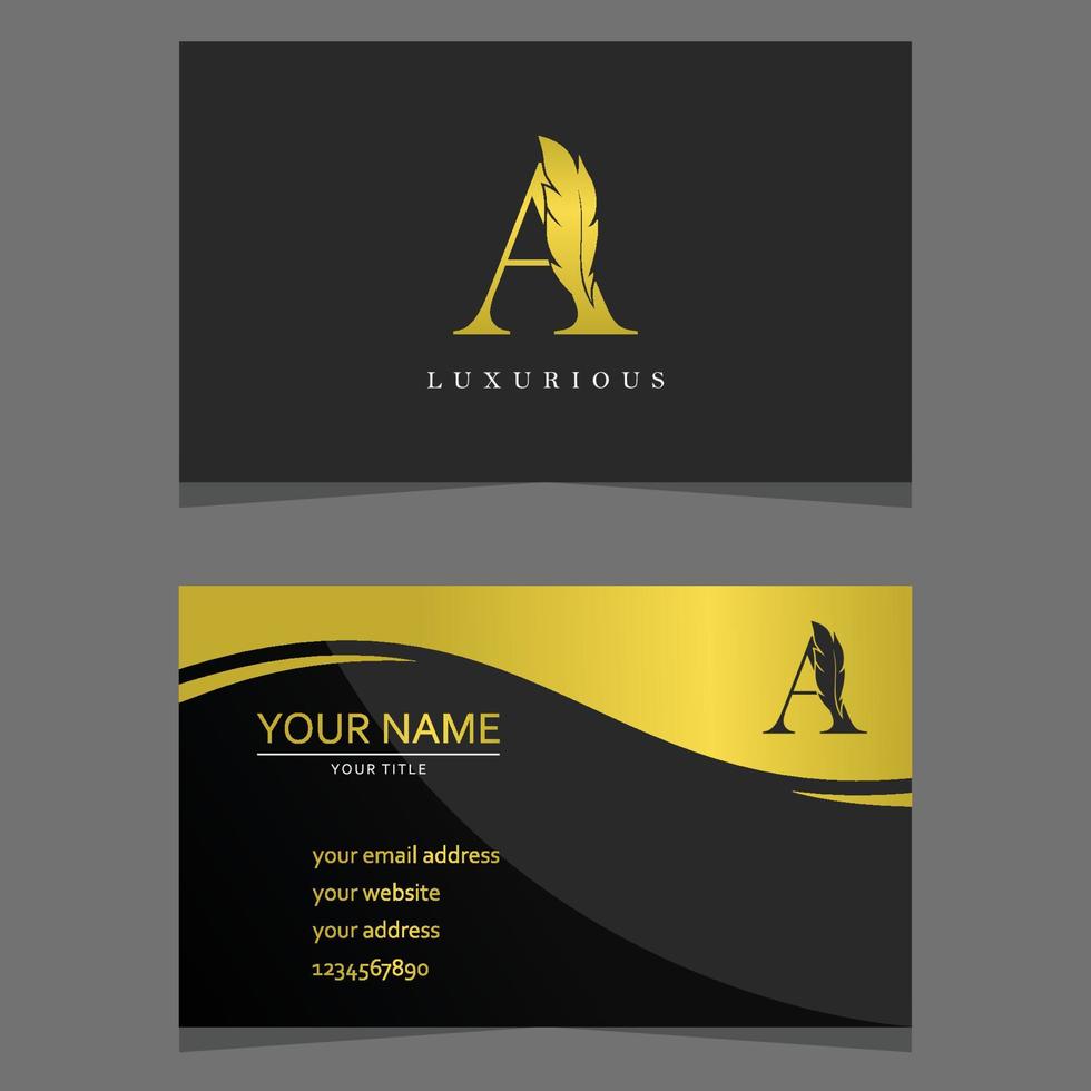 Letter A Logo Combined with Feather Silhouette and business card template. Elegant Monogram Vector Logo Design.