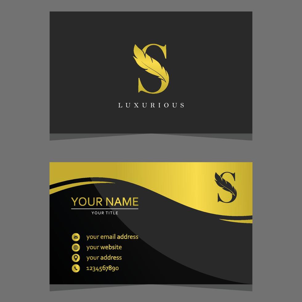 Letter S Logo Combined with Feather Silhouette and business card template. Elegant Monogram Vector Logo Design.