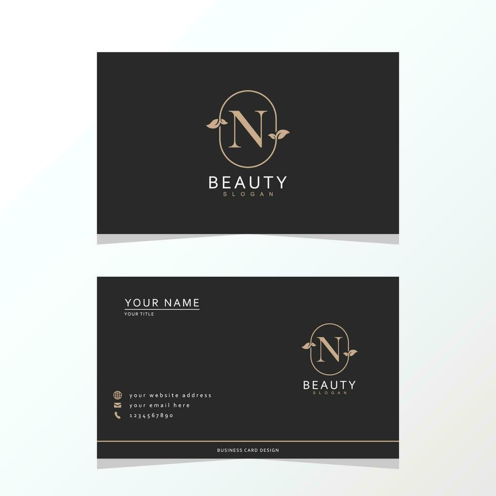 Luxurious and elegant minimalist N logo design with business card. initial logo for signature, wedding, fashion, floral and botanical logo. vector