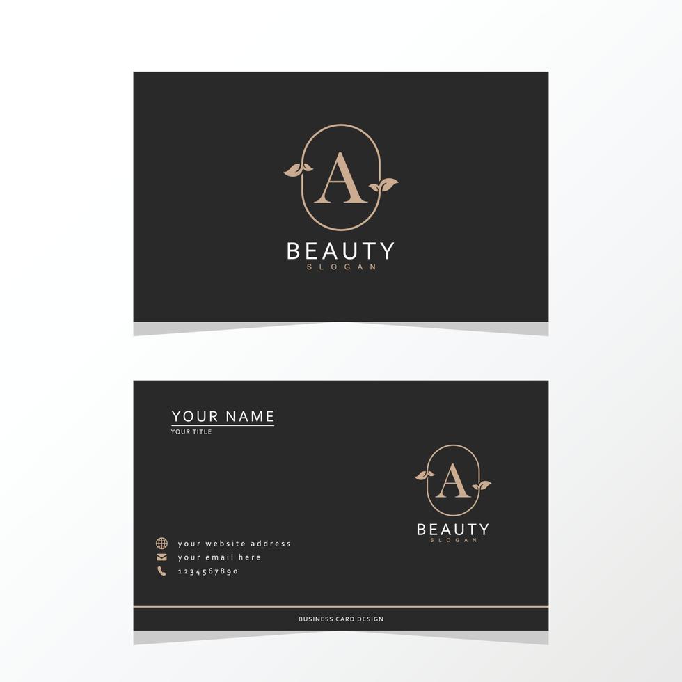 Luxurious and elegant minimalist A logo design with business card. initial logo for signature, wedding, fashion, floral and botanical logo. vector