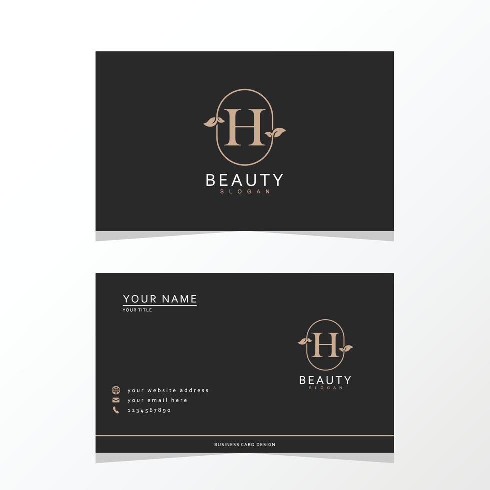 Luxurious and elegant minimalist H logo design with business card. initial logo for signature, wedding, fashion, floral and botanical logo. vector