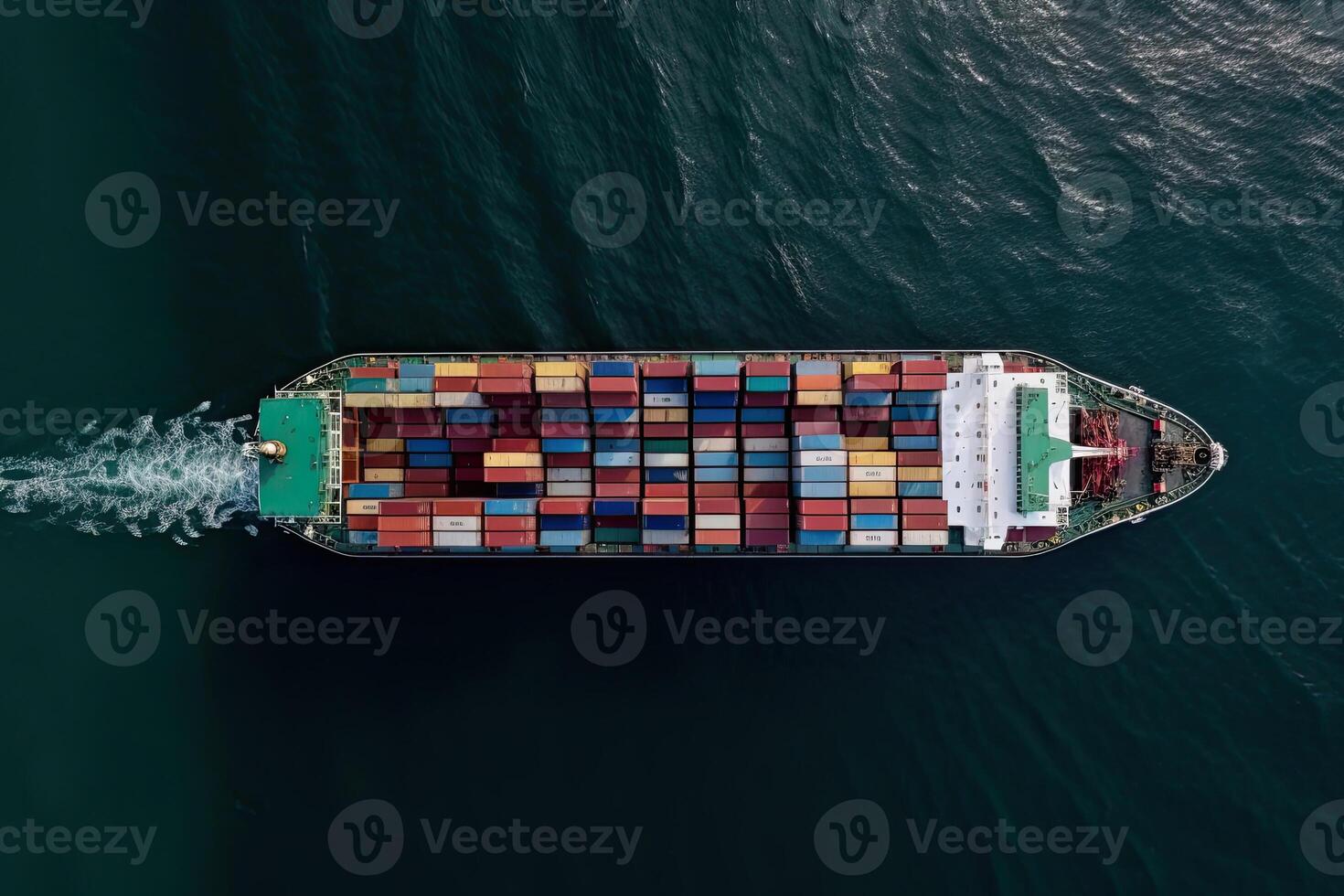 Container ship carrying container in sea, aerial view. Cargo maritime ship. Logistic concept. Created with photo