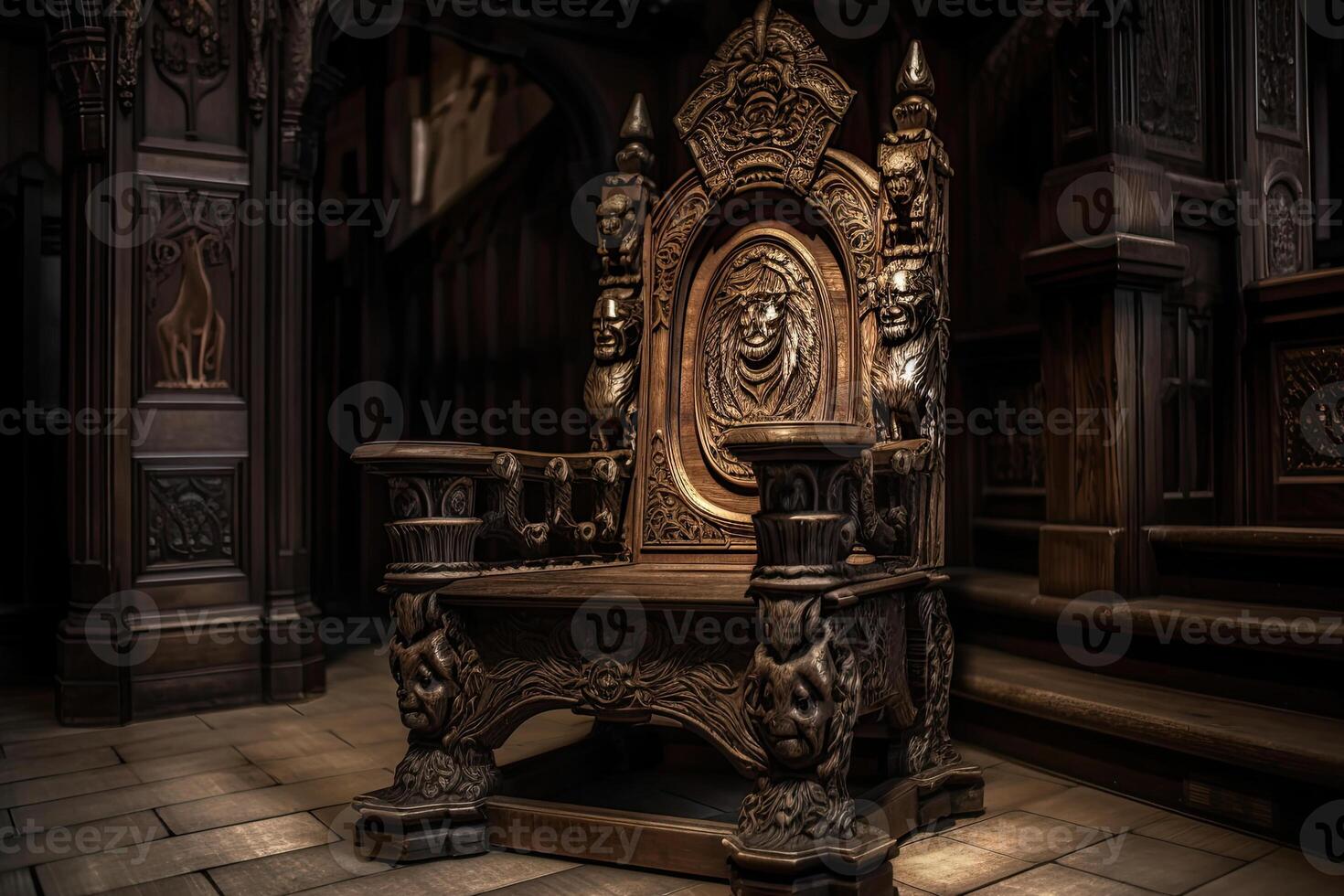 Empty royal throne in dark castle hall. Fantasy medieval throne for king.  Created with Generative AI 22132002 Stock Photo at Vecteezy