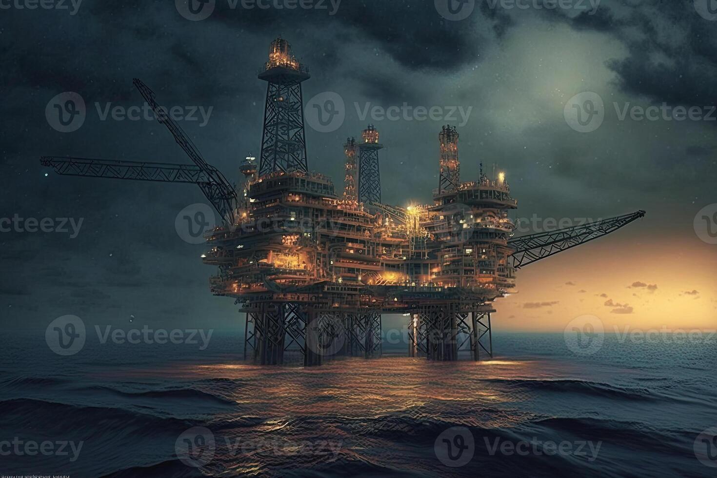 Offshore drilling rig at sea. Platform for oil production. Oil and gas industry. Created with photo