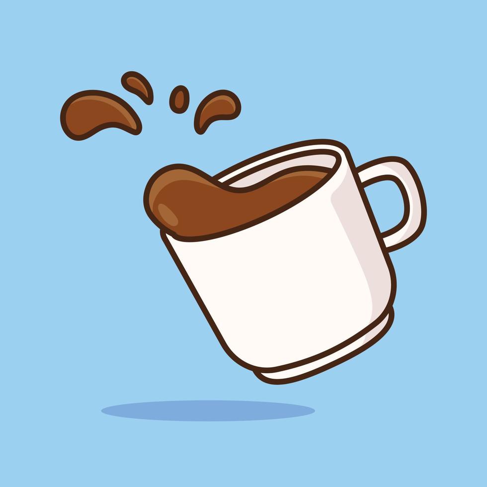 Cute cup of coffee cartoon icon vector illustration. Coffee drink icon concept. Vector flat outline icon