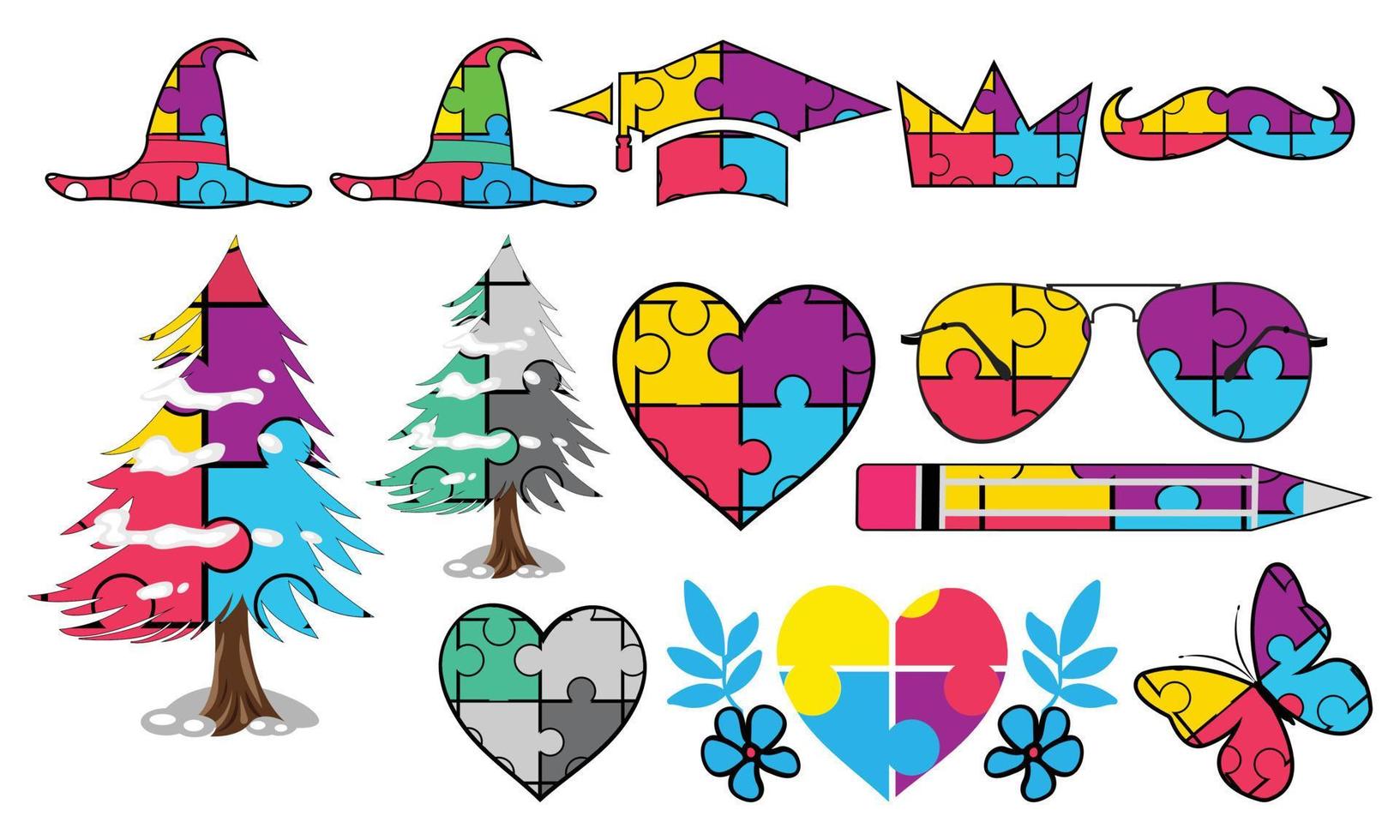 Autism Bundle Colorful Puzzle Pieces SVG Illustration Design. vector