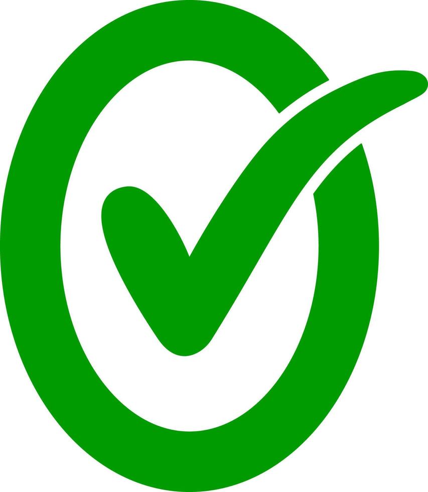 approved ok icon, oval letter O green check mark vector