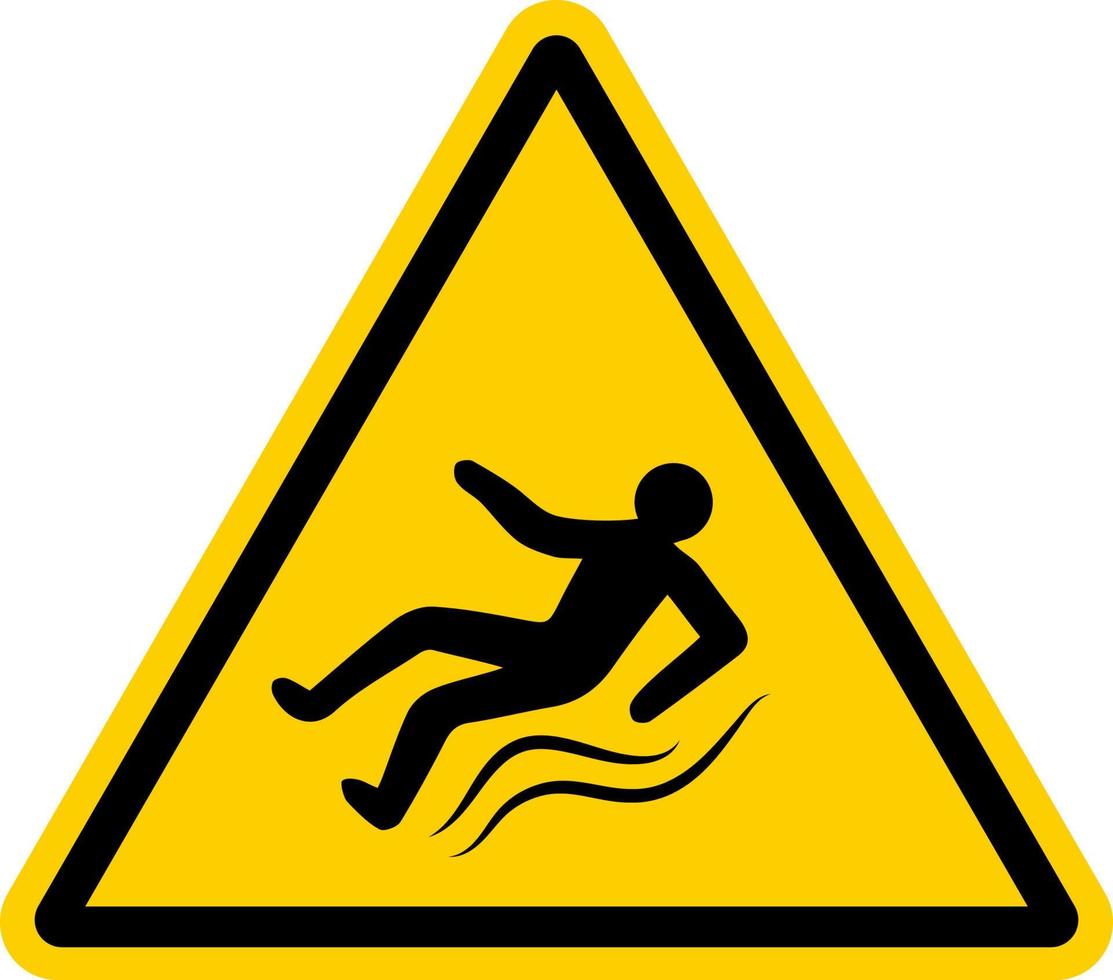 Yellow warning sign with falling slipping person vector