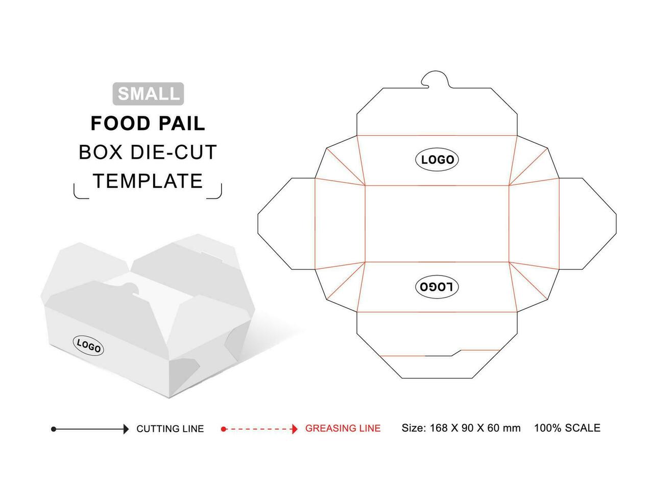 Food pail box small die cut template vector