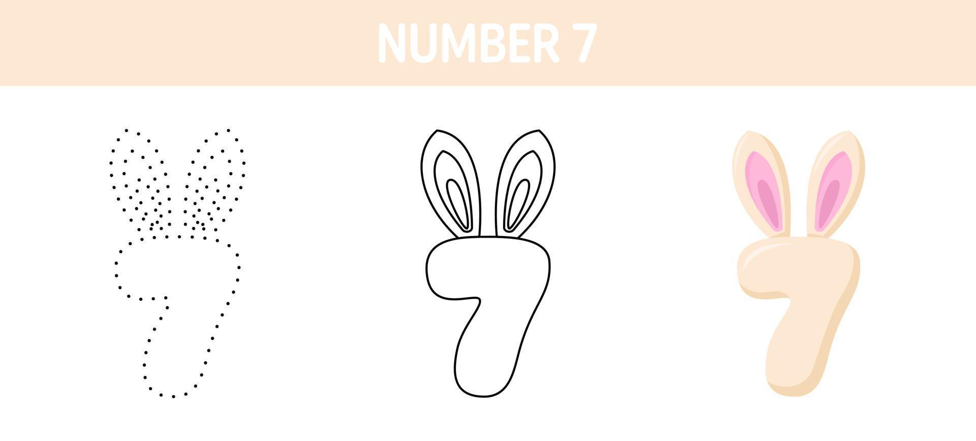 Number 7 tracing and coloring worksheet for kids vector
