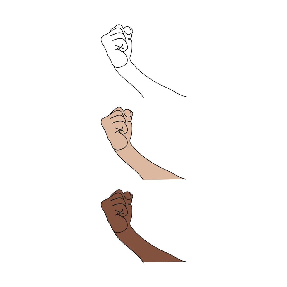 mano gesto con apretado puño. uno línea Arte. actitud y gesticulando mano dibujado vector ilustración.