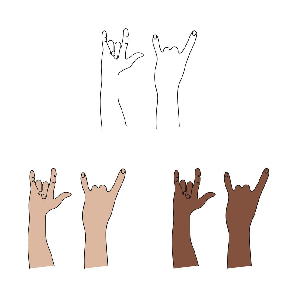 Hand gesture. Symbol of rock. One line art. Pose and gesturing. Hand drawn vector illustration.