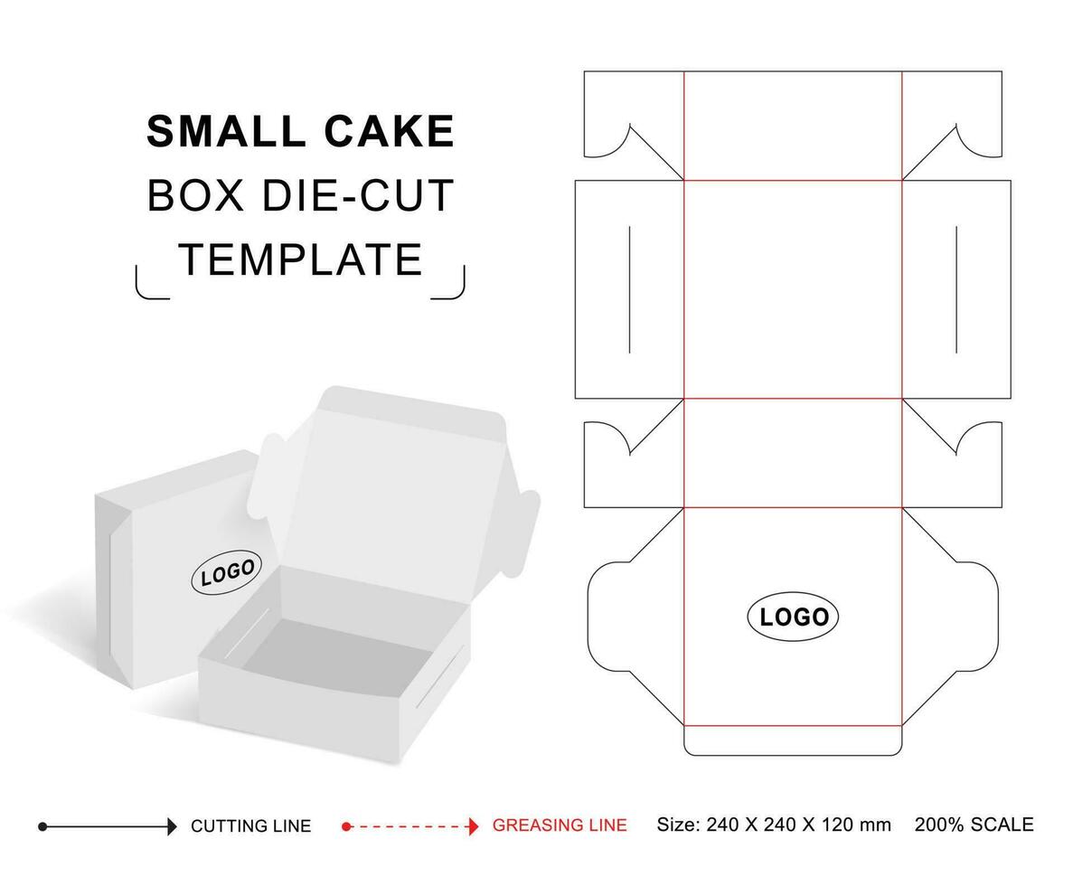 Cake box die cut template, Small Cake box keyline vector