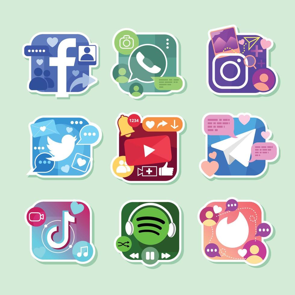 Online Tech Social Media Sticker vector