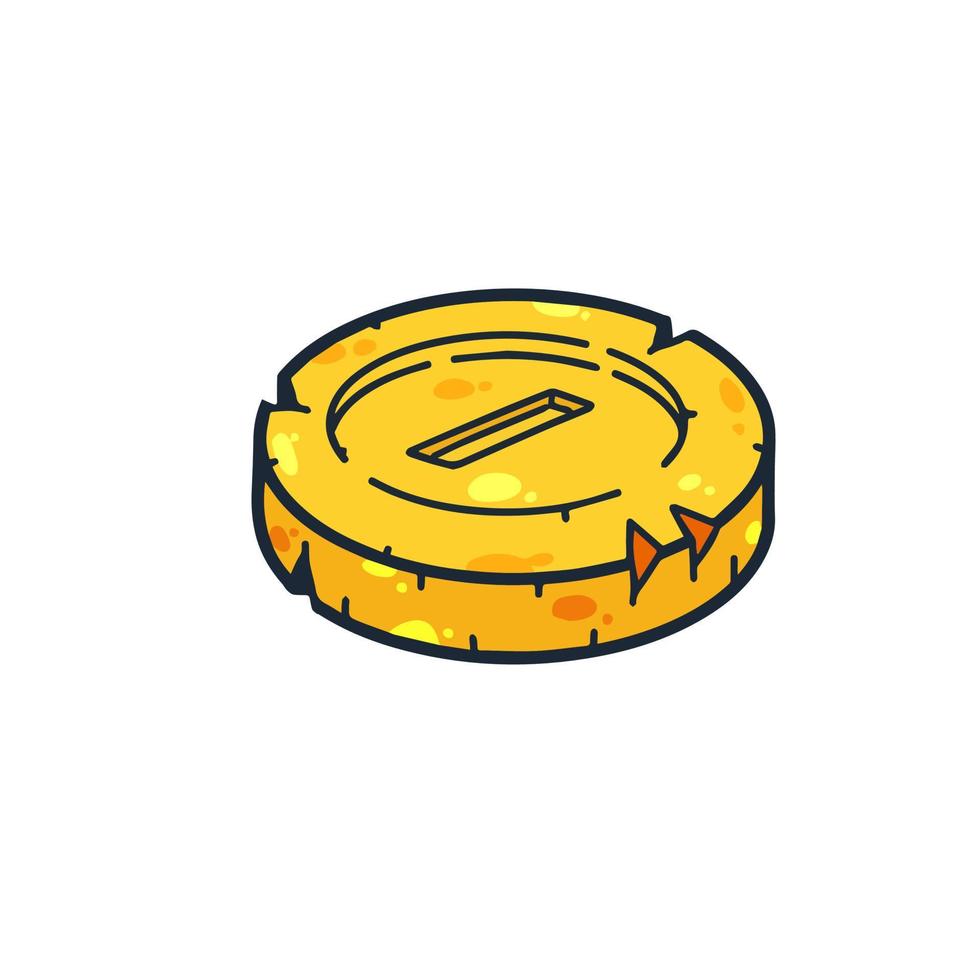 Gold coin. Outline cartoon Icon of money and treasure. Concept of earnings and wealth vector