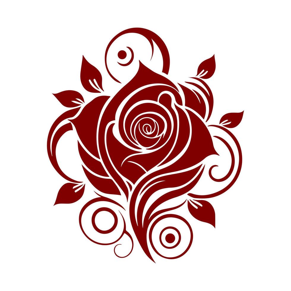 The bud of a beautiful blooming red rose. Ornamental vector illustration for tattoo, embroidery, sublimation, pyrography, wood cutting.