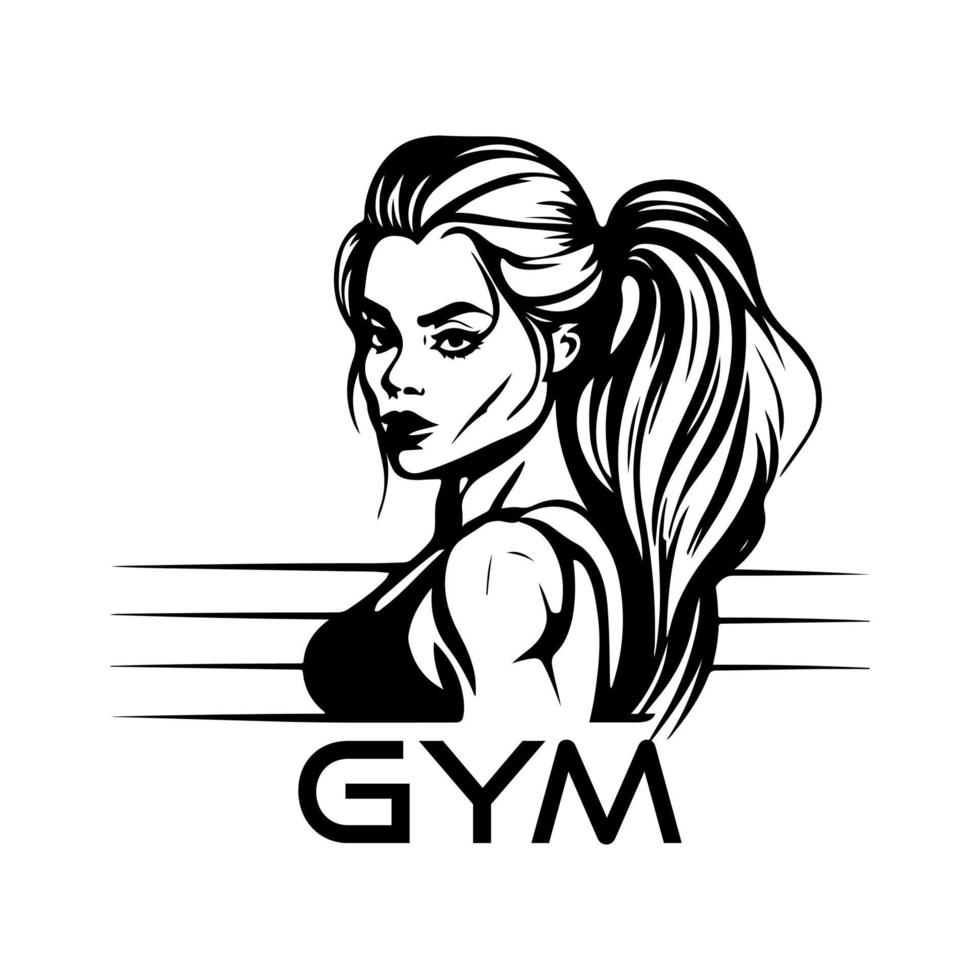 Portrait of a beautiful sports girl for Gym or Fitness logo template. Simple monochrome vector illustration.