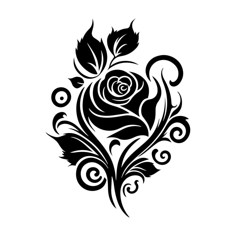 Elegant black rose design on white background for versatile applications. Perfect for tattoos, emblems, embroidery, pyrography, crafting, wood cutting. vector