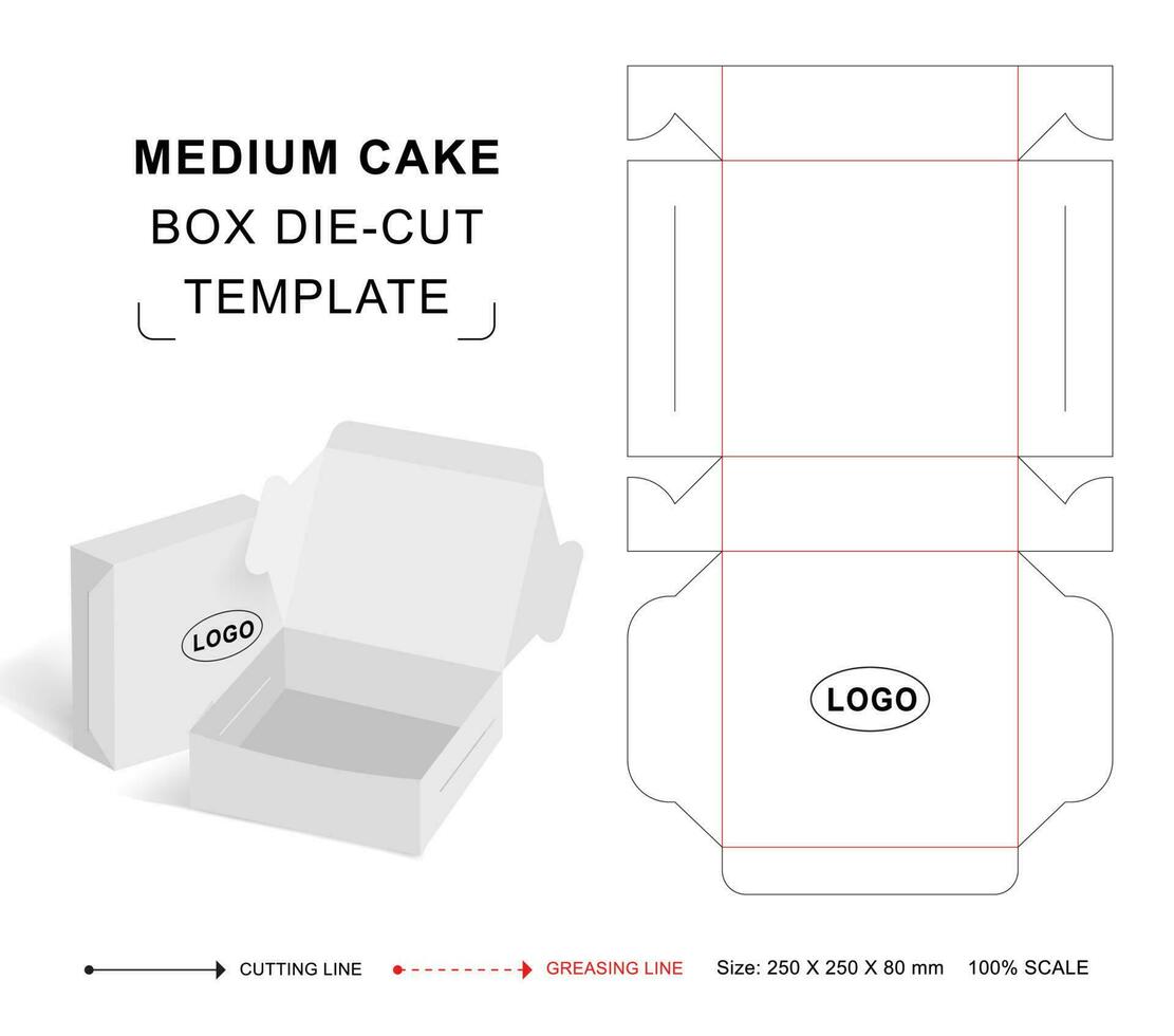 Cake box die cut template, Medium Cake box keyline vector