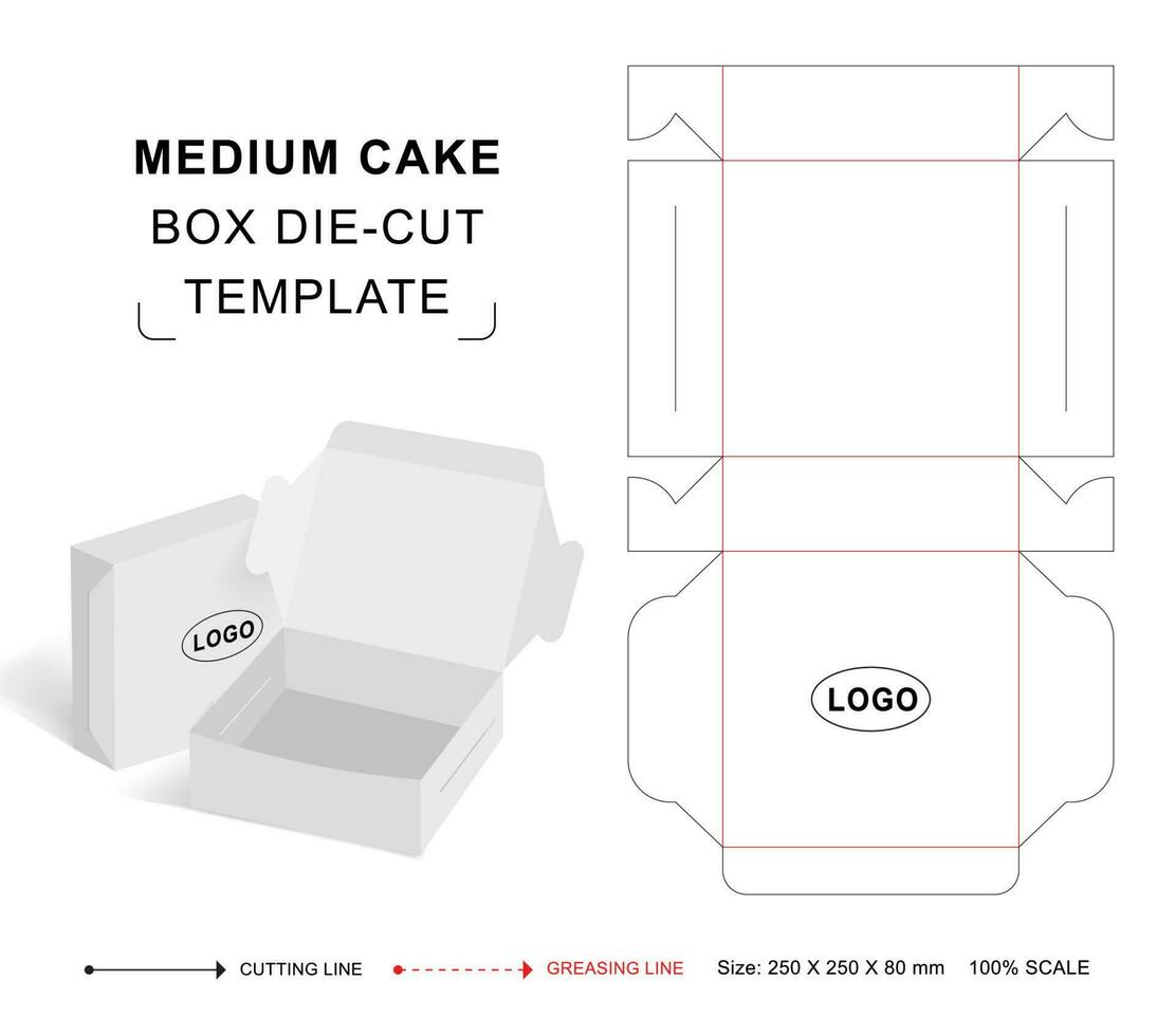 pastel caja morir cortar plantilla, medio pastel caja línea clave vector