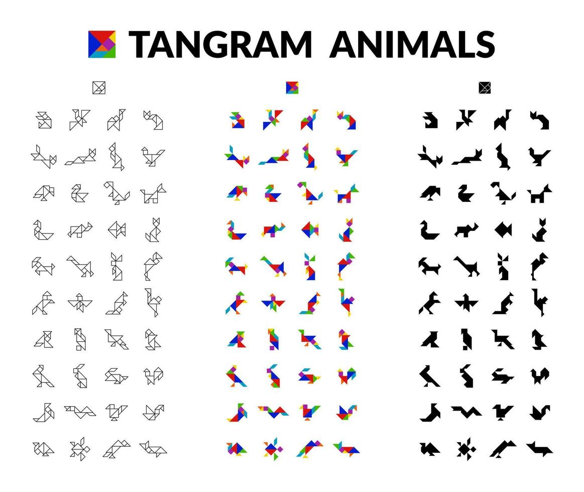 Set Of Tangram Animals Brain Game for children vector