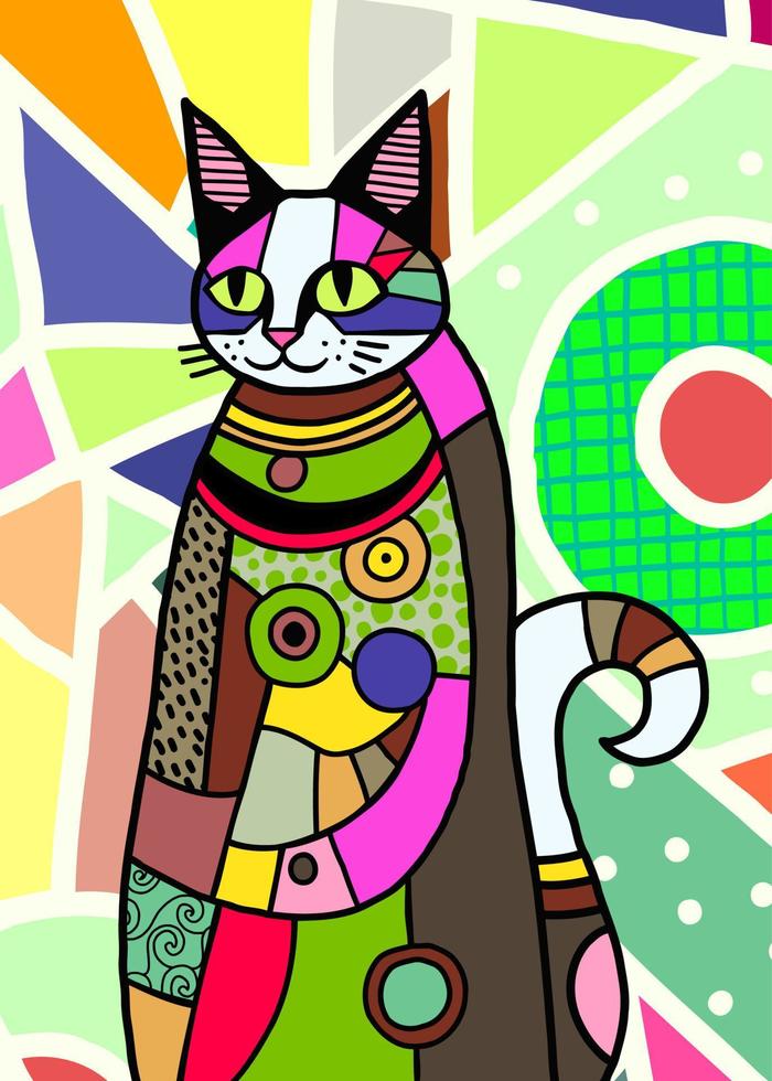 Geometric Patchwork Ornamental Cat Doodle vector