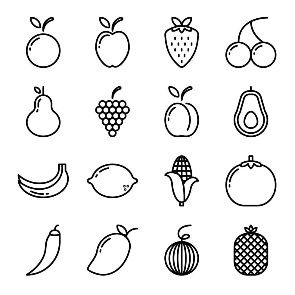 set of fruits icon with outline style vector