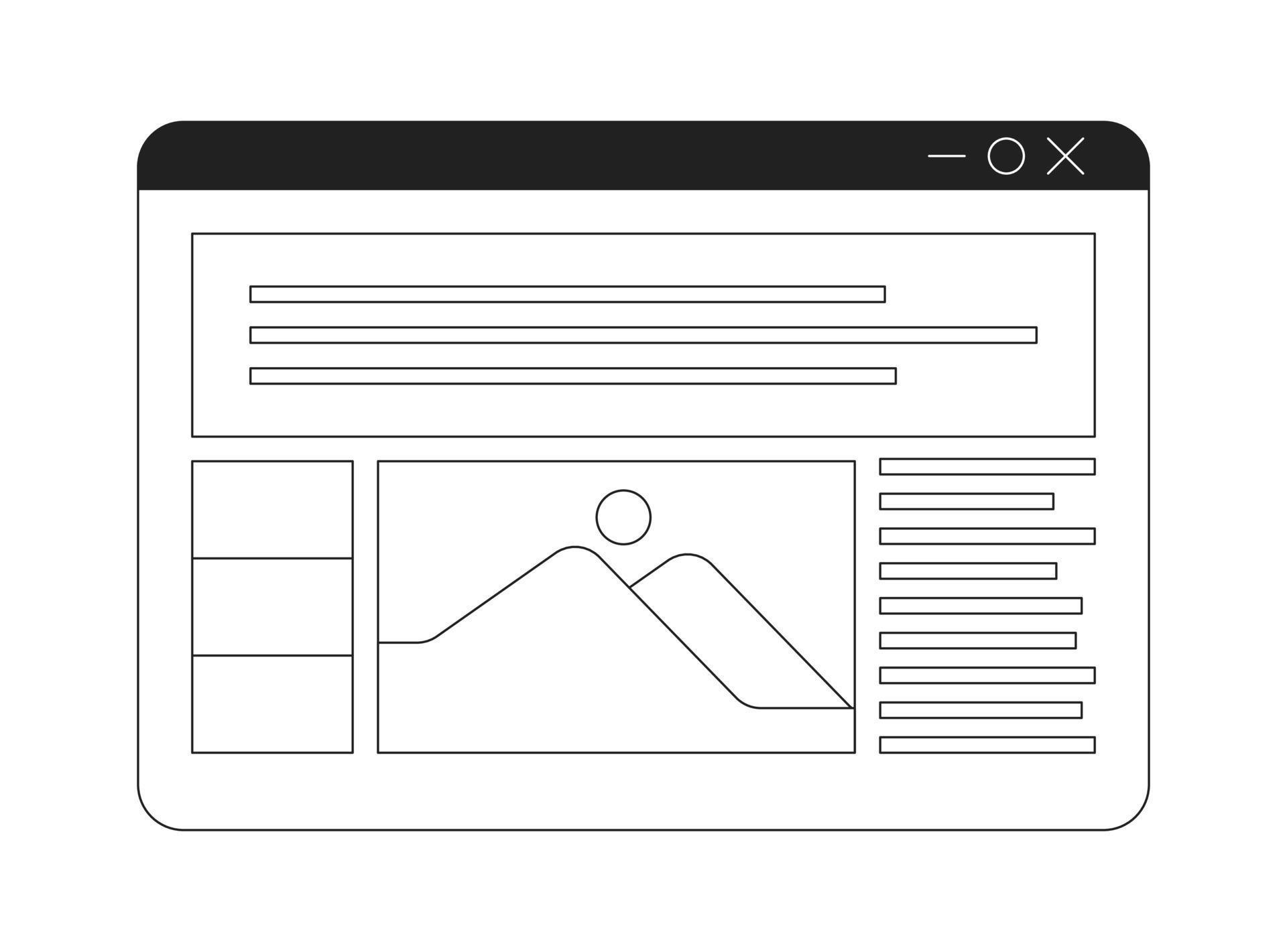 Article view on web page monochrome flat vector icon. Newspaper