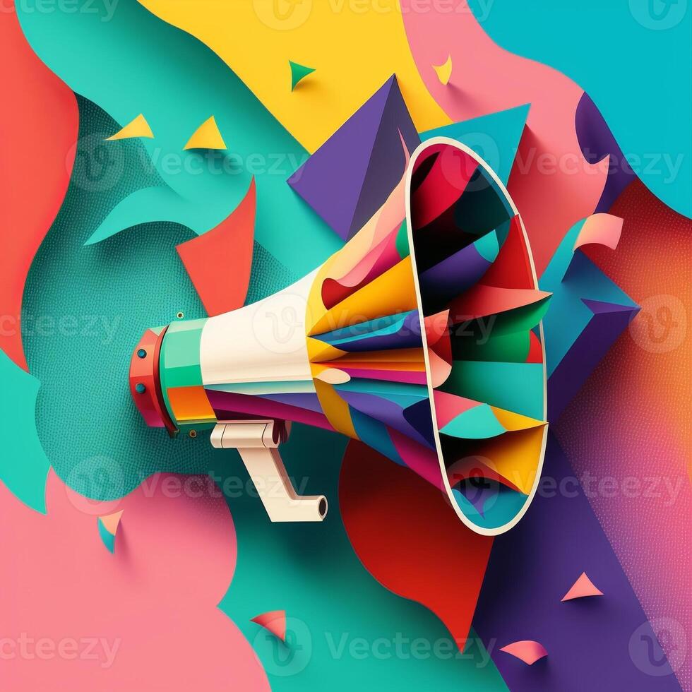 Colorful megaphone illustration, background. photo