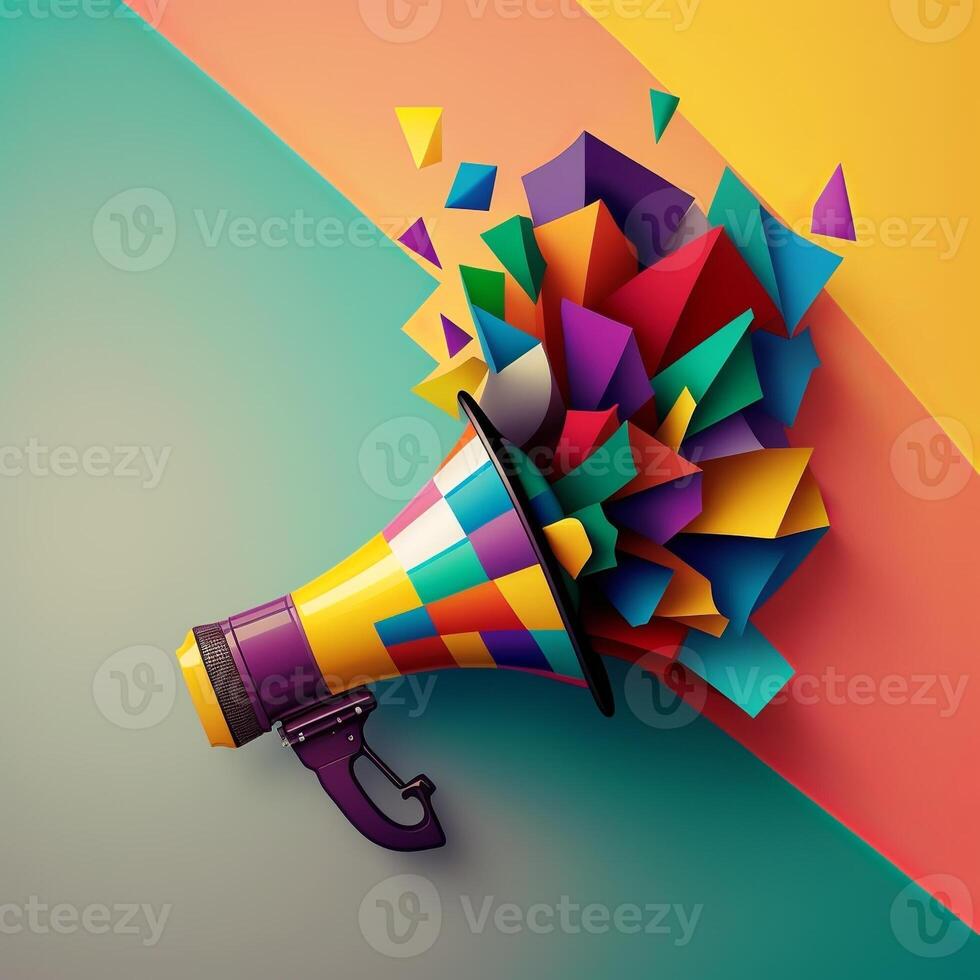 Colorful megaphone illustration, background. photo