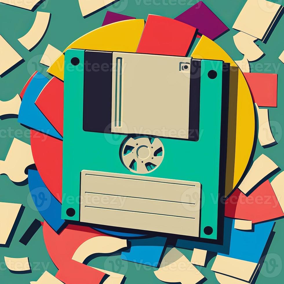 Antique computer floppy disk, background. AI photo