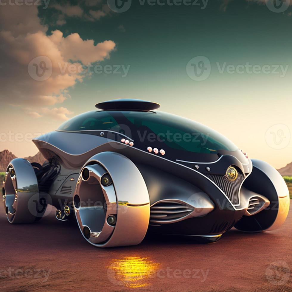 Futuristic technological super car with background. AI photo