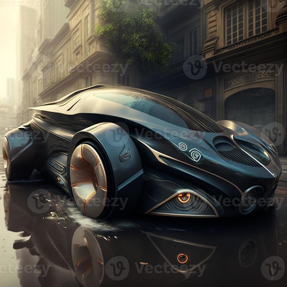 Futuristic technological super car with background. AI photo