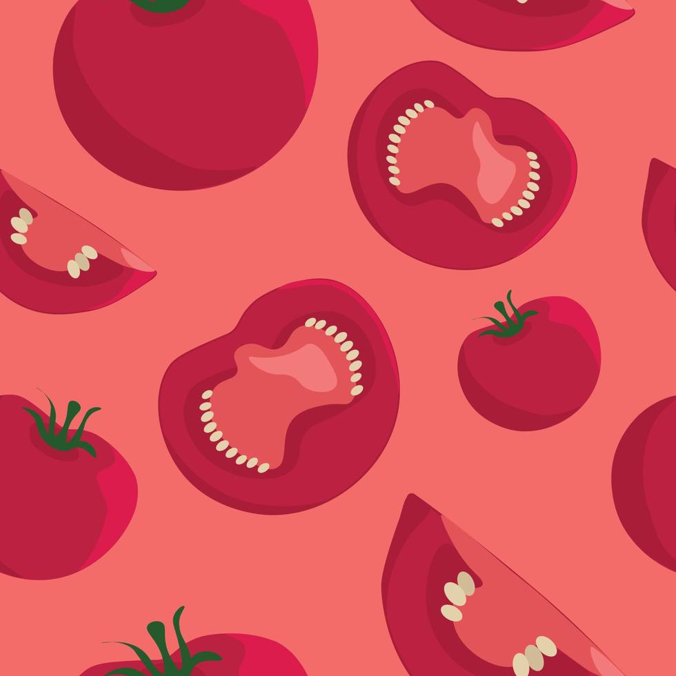 Vector seamless pattern with tomatoes on pink background. Background, wallpaper, paper or texture print