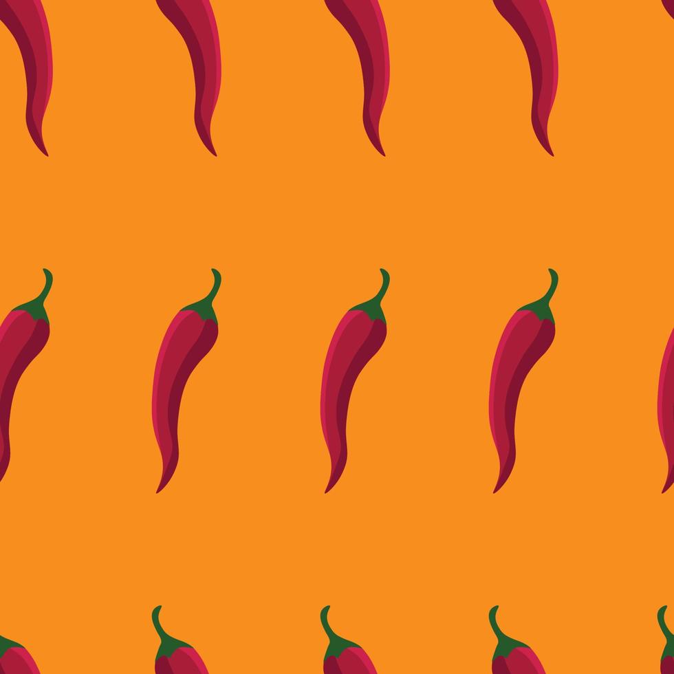 Vector seamless pattern of red peppers on orange background. Wallpaper, background, paper or fabric print