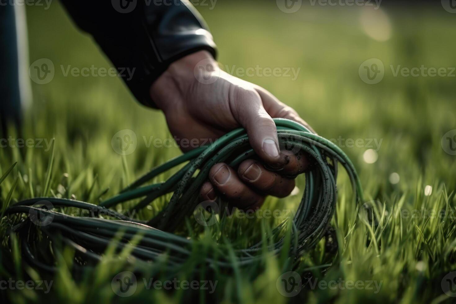 electric cable on a grass, lawn mower wire 22136059 Stock Photo at Vecteezy