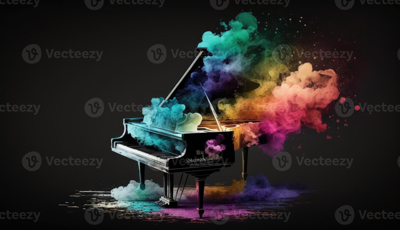Piano photo made of colorful dust clouds