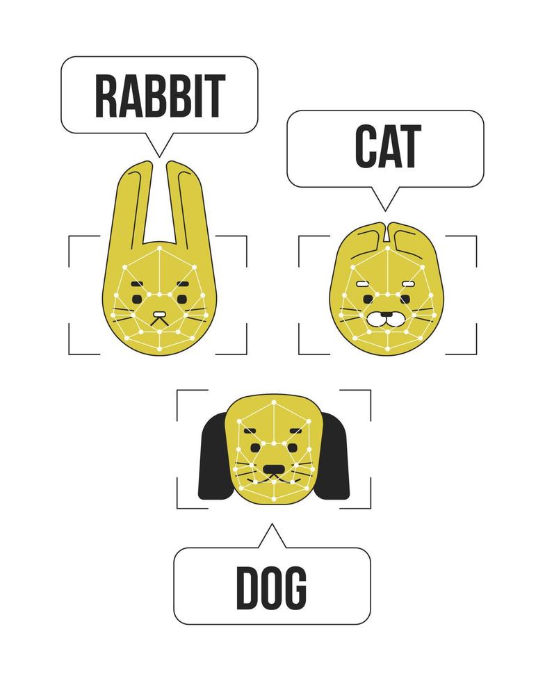 AI image recognition duo color line concept vector spot illustration. Editable 2D flat duotone cartoon animals for web design. Computer vision idea for website, social media