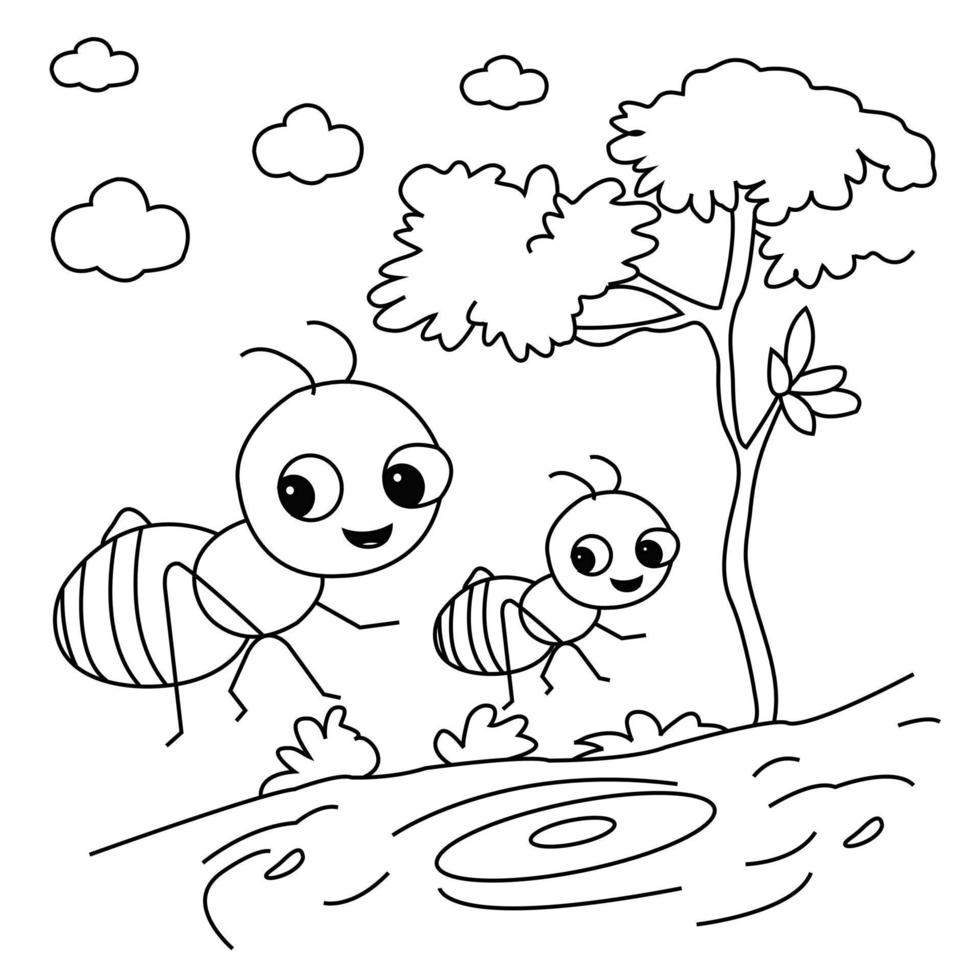 Cute Cartoon Grasshopper Coloring Page For Kids Vector Illustration Art