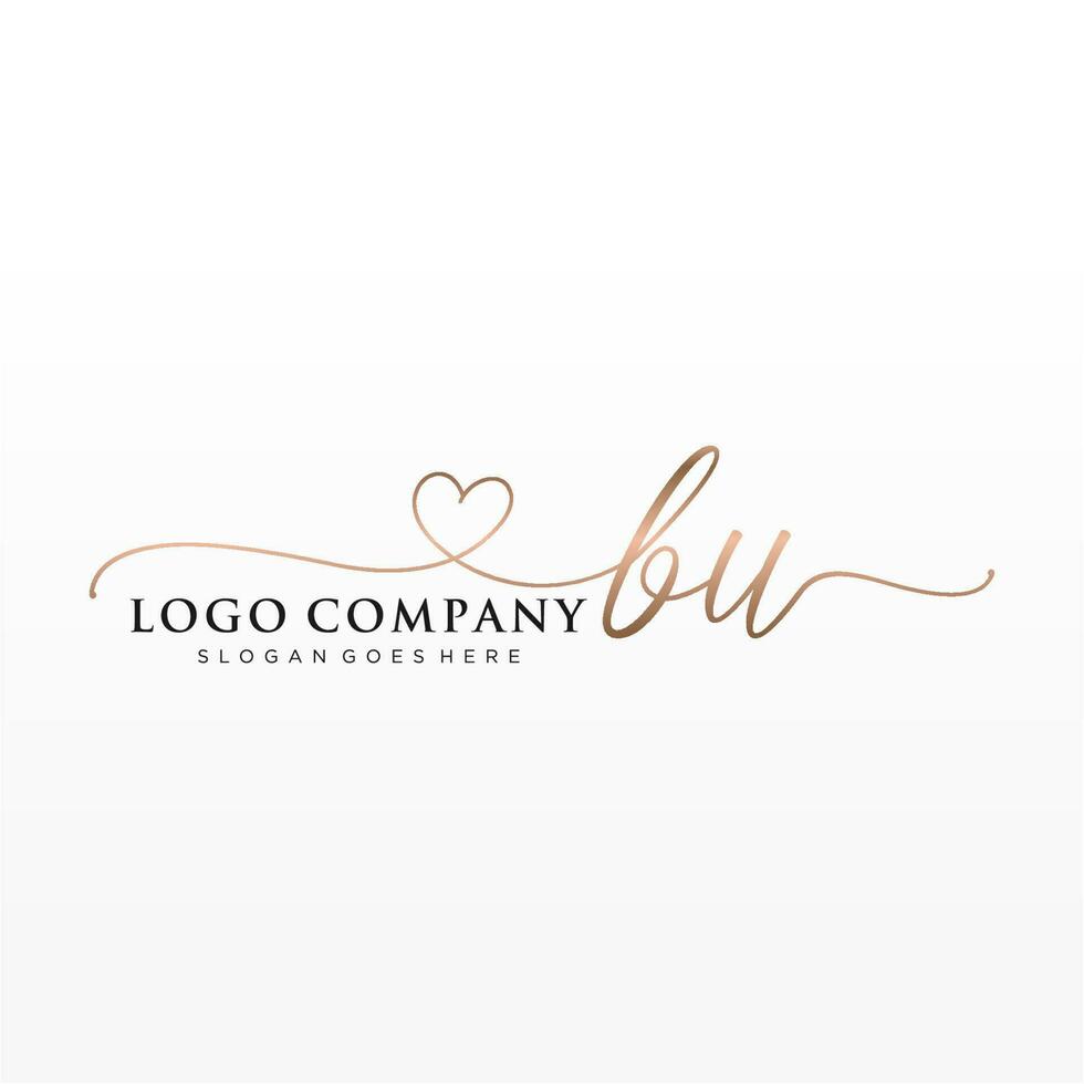 Initial BU feminine logo collections template. handwriting logo of initial signature, wedding, fashion, jewerly, boutique, floral and botanical with creative template for any company or business. vector