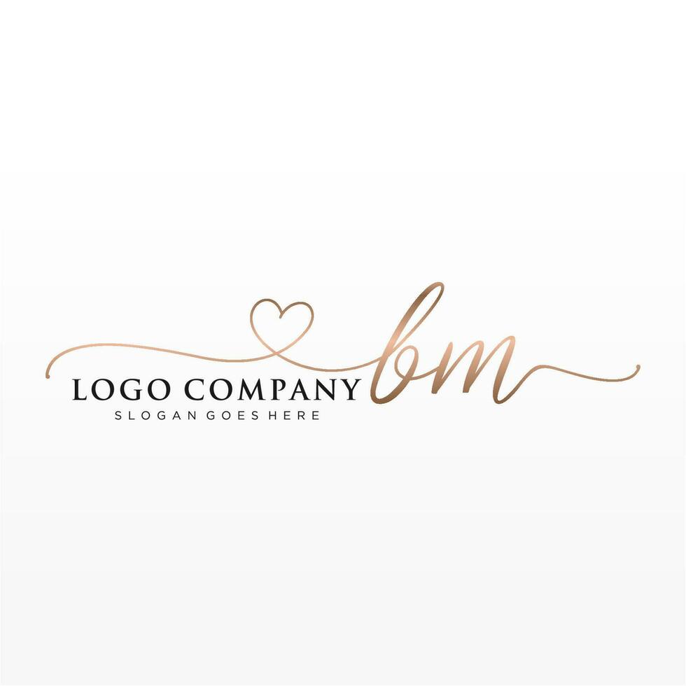 Initial BM feminine logo collections template. handwriting logo of initial signature, wedding, fashion, jewerly, boutique, floral and botanical with creative template for any company or business. vector