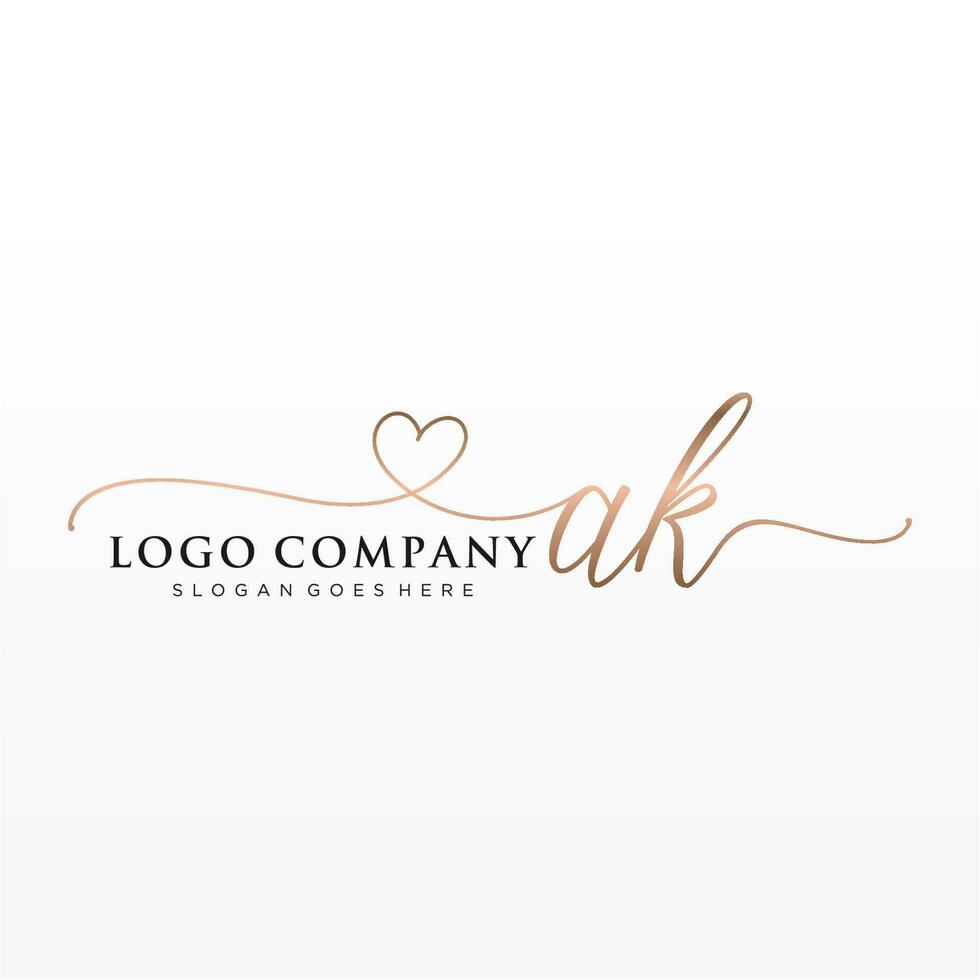 Initial AK feminine logo collections template. handwriting logo of initial signature, wedding, fashion, jewerly, boutique, floral and botanical with creative template for any company or business. vector