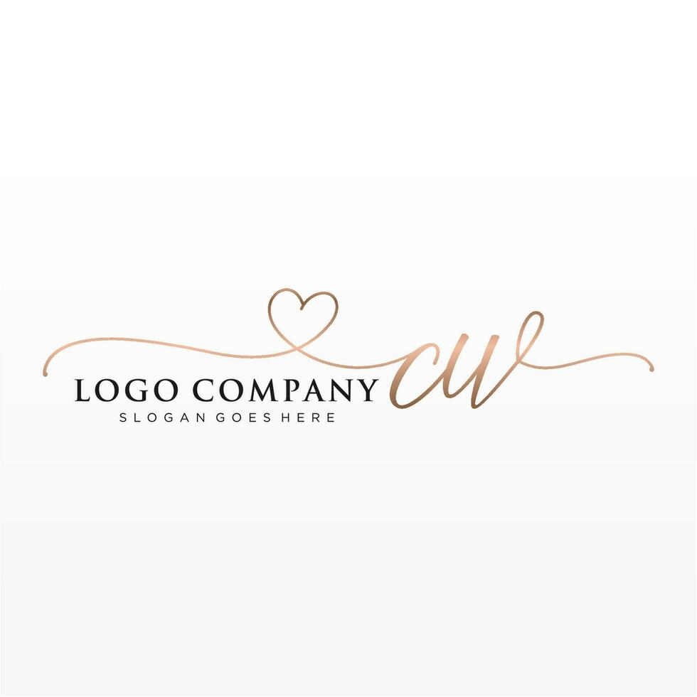 Initial CW feminine logo collections template. handwriting logo of initial signature, wedding, fashion, jewerly, boutique, floral and botanical with creative template for any company or business. vector