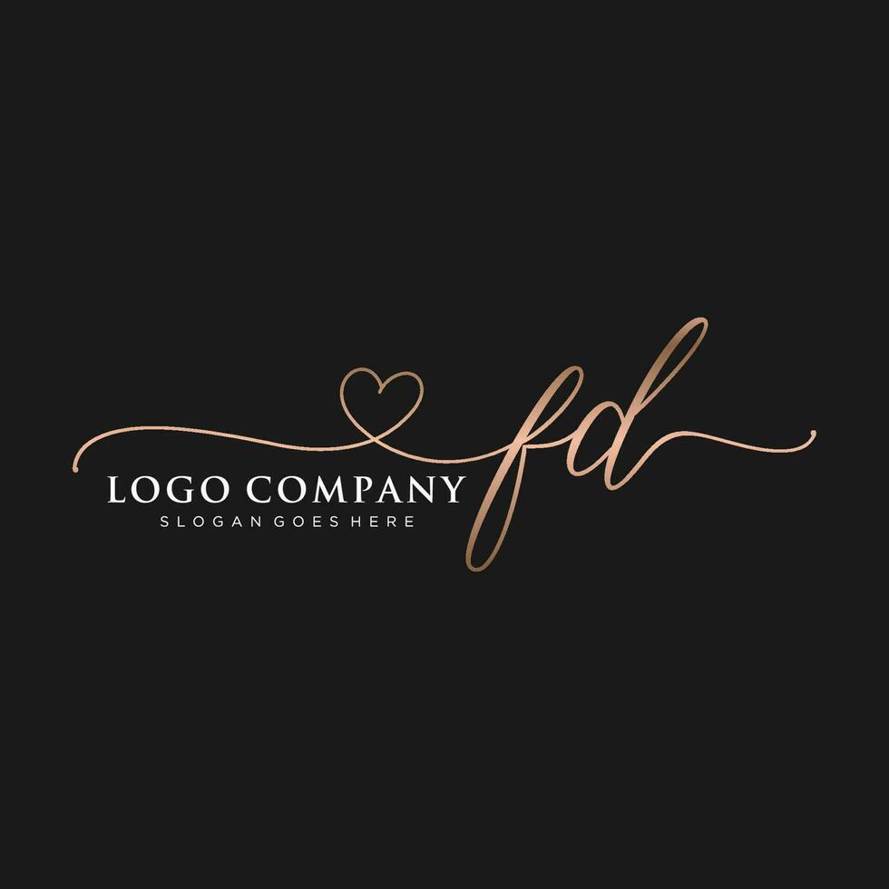 Initial FD feminine logo collections template. handwriting logo of initial signature, wedding, fashion, jewerly, boutique, floral and botanical with creative template for any company or business. vector