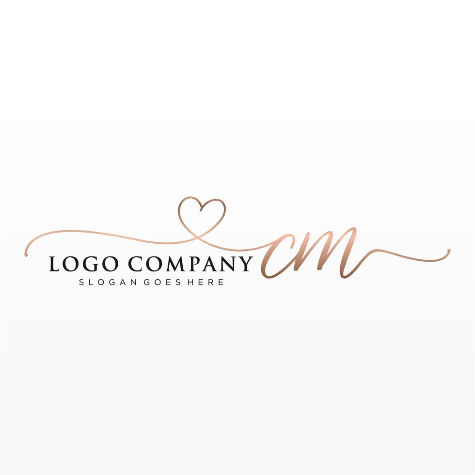 Initial CM feminine logo collections template. handwriting logo of initial signature, wedding, fashion, jewerly, boutique, floral and botanical with creative template for any company or business. vector