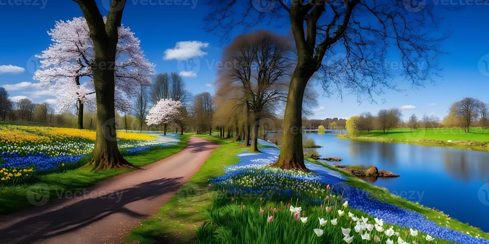 Beautiful spring season in the park photo