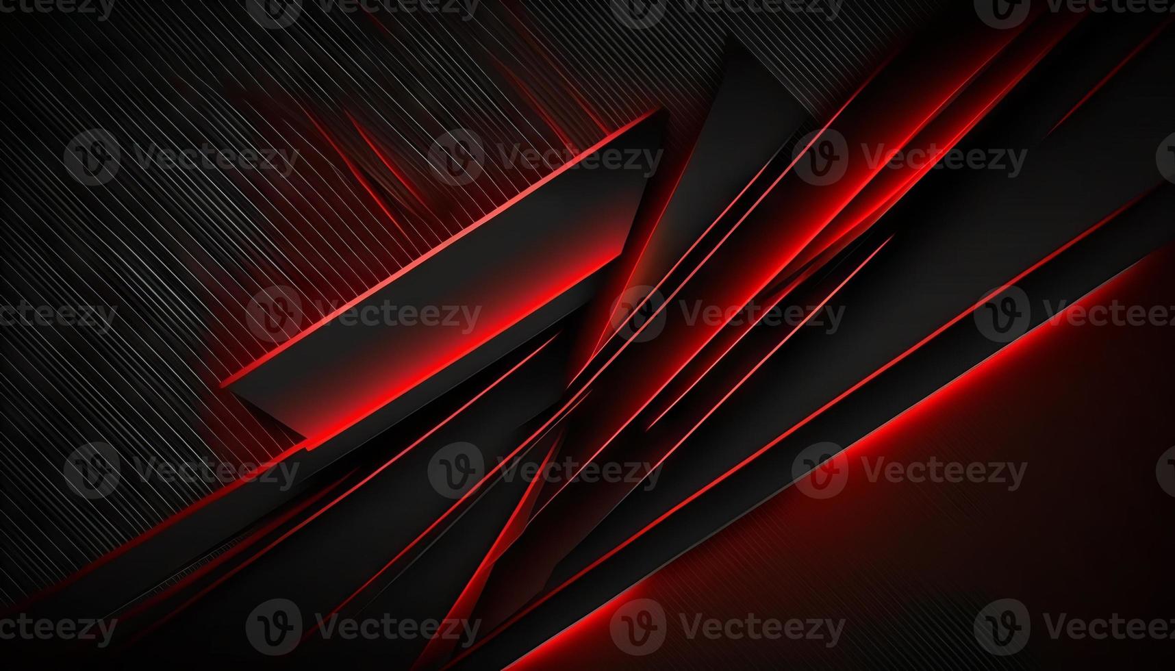 Black abstract diagonal overlap layers background with red light decoration photo