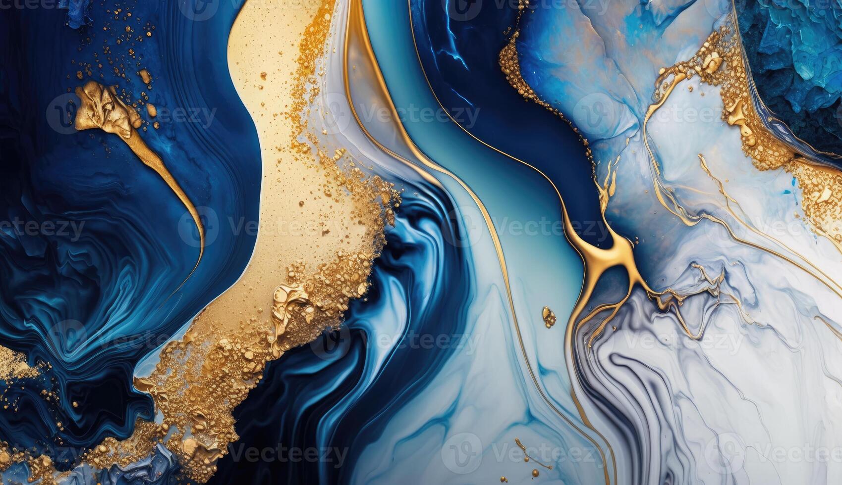 Gold and navy blue marble abstract background, watercolor paint texture