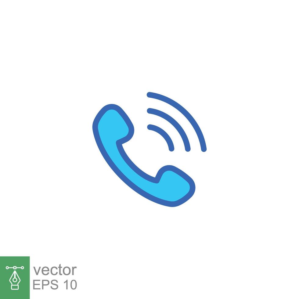 Telephone ringing icon. Call, phone, incoming, receiver, contact. Simple flat style. Filled outline symbol. Vector illustration isolated on white background. EPS 10.