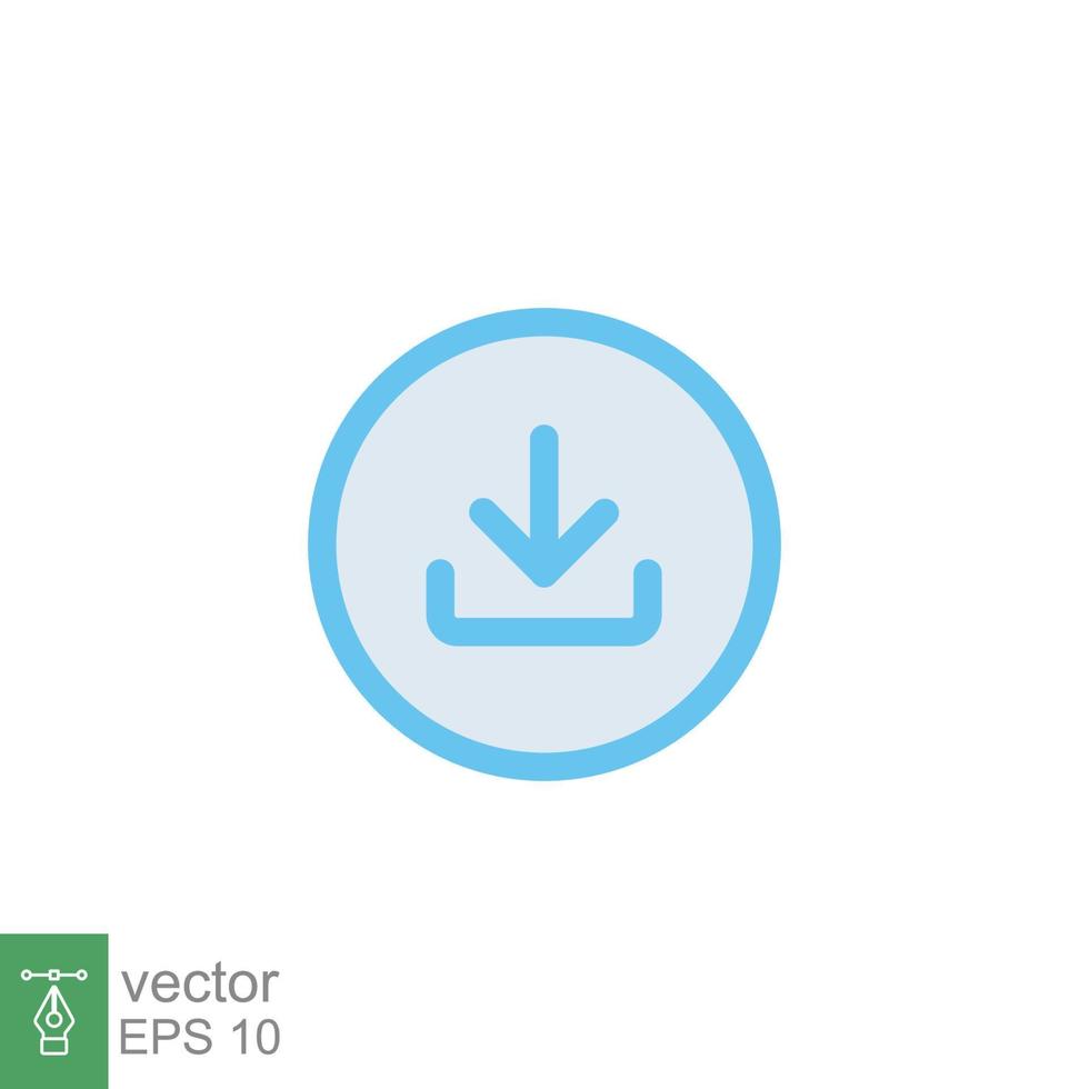 Download icon. Software data load, down arrow button, technology concept. Simple flat style. Filled outline symbol. Vector illustration isolated on white background. EPS 10.